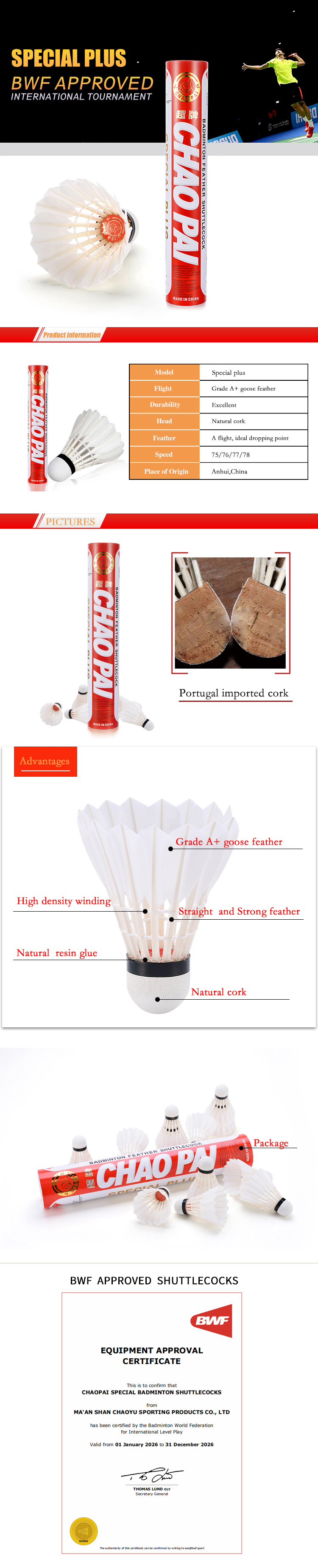 CHAOPAI Special Plus premium goose feather badminton shuttlecock for professional tournaments